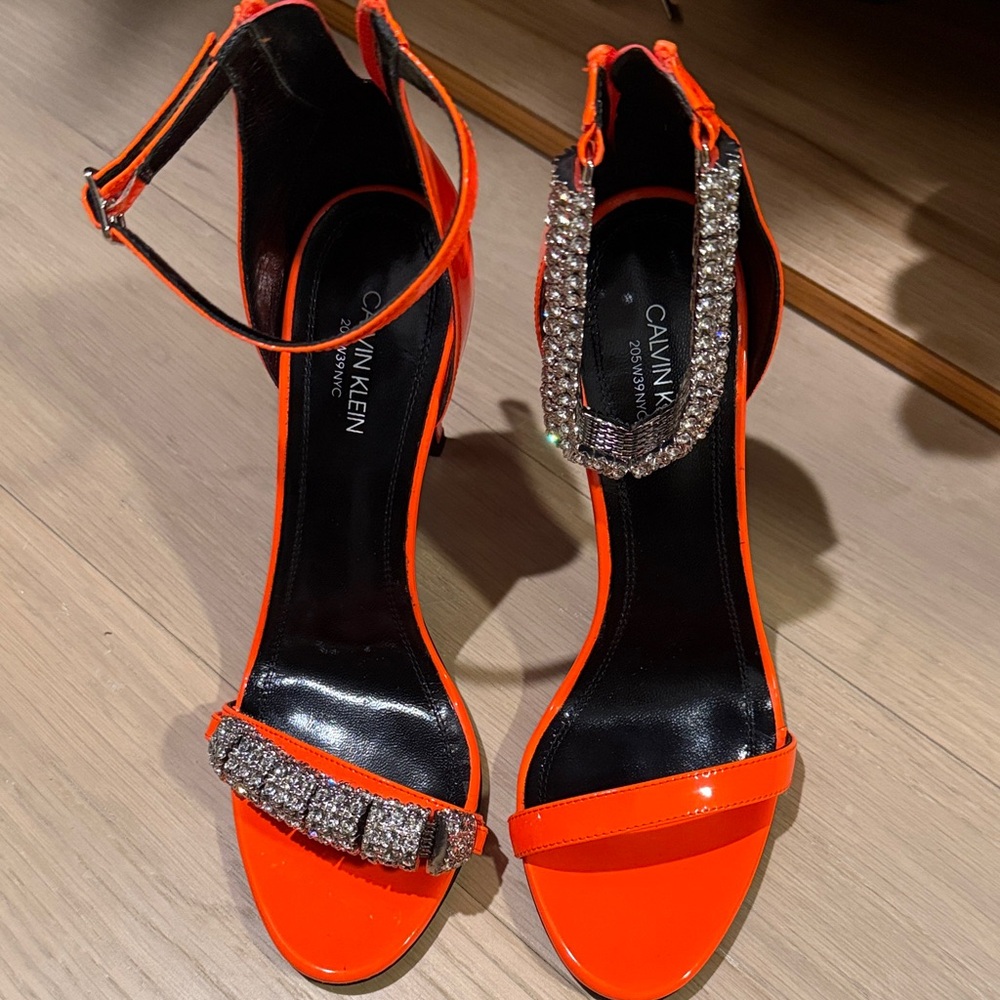 Calvin Klein 205W39NYC Patent Orange Heels with Crystals - Size 36